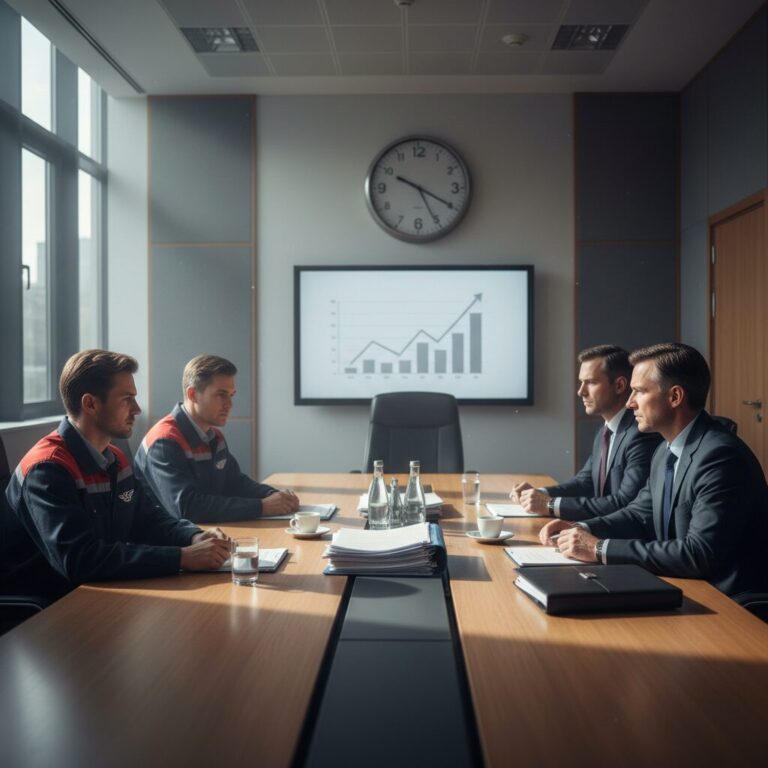 철도노조와 정부 대표가 협상 테이블에 앉아 회의를 진행하는 모습