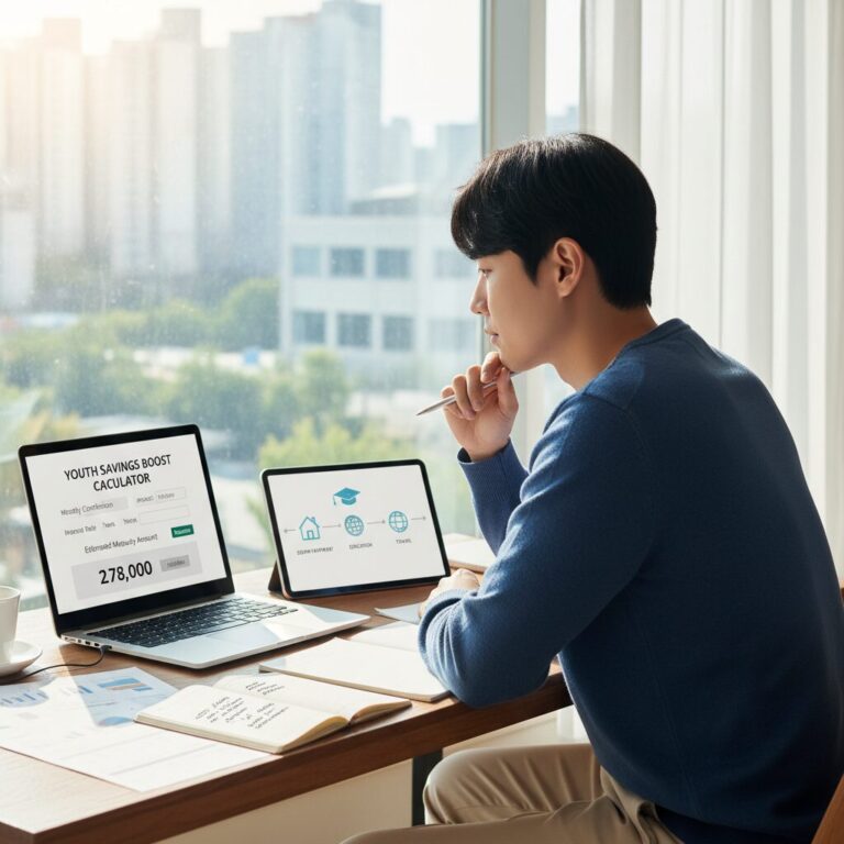 청년희망적금 지원금 계산기와 청년이 미래를 계획하는 모습