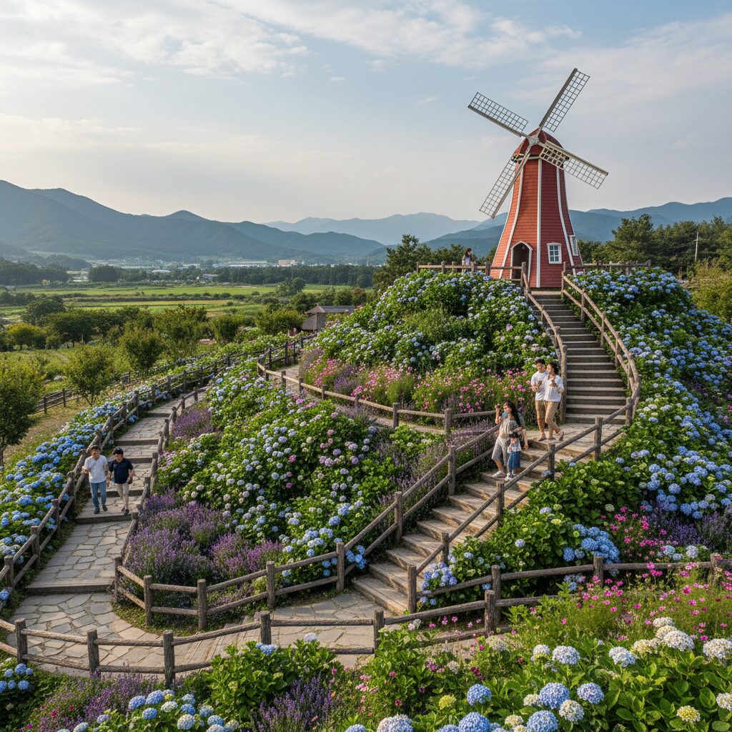 청양 알프스마을 포토스팟 풍차와 계단식 정원