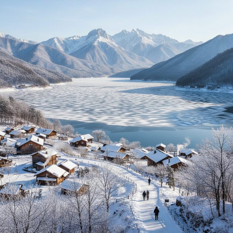 청양 천장호 겨울 풍경 알프스마을에서 바라본 호수