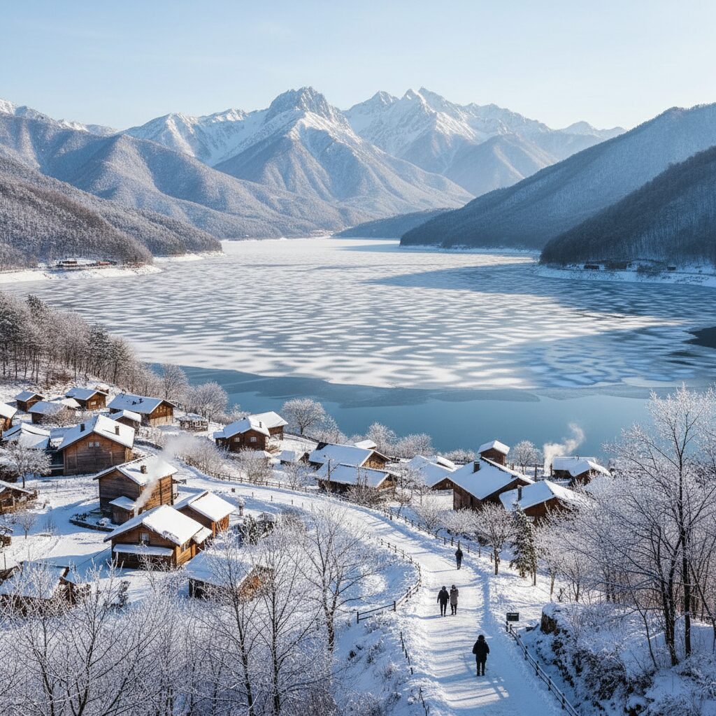 청양 천장호 겨울 풍경 알프스마을에서 바라본 호수