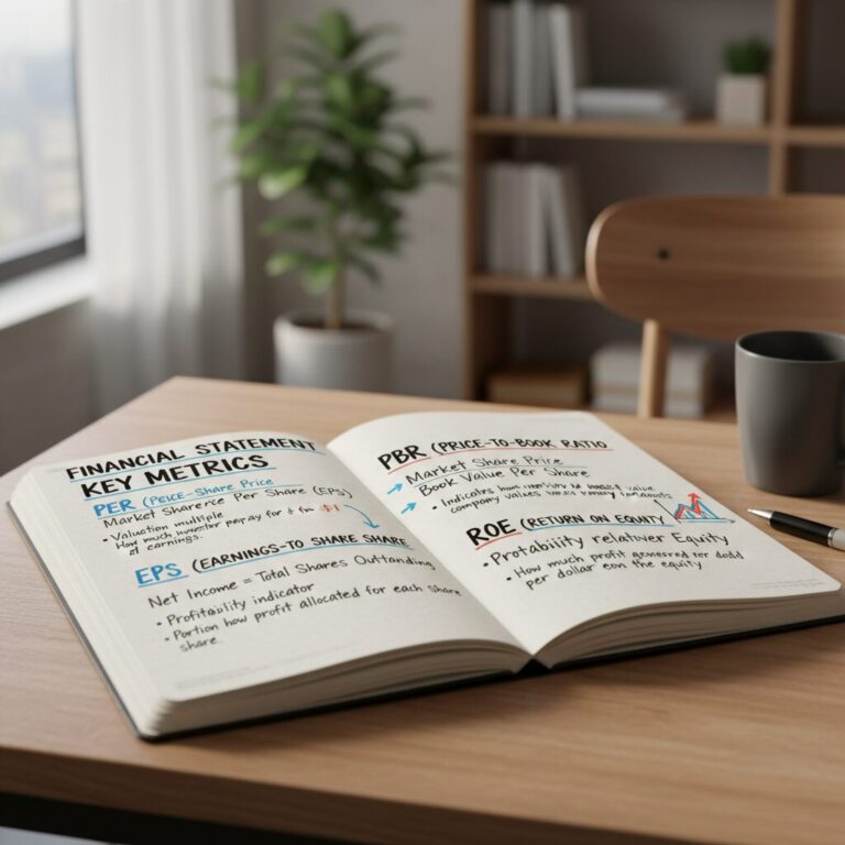 재무제표 기본 지표 PER EPS PBR ROE 개념을 노트에 정리한 이미지