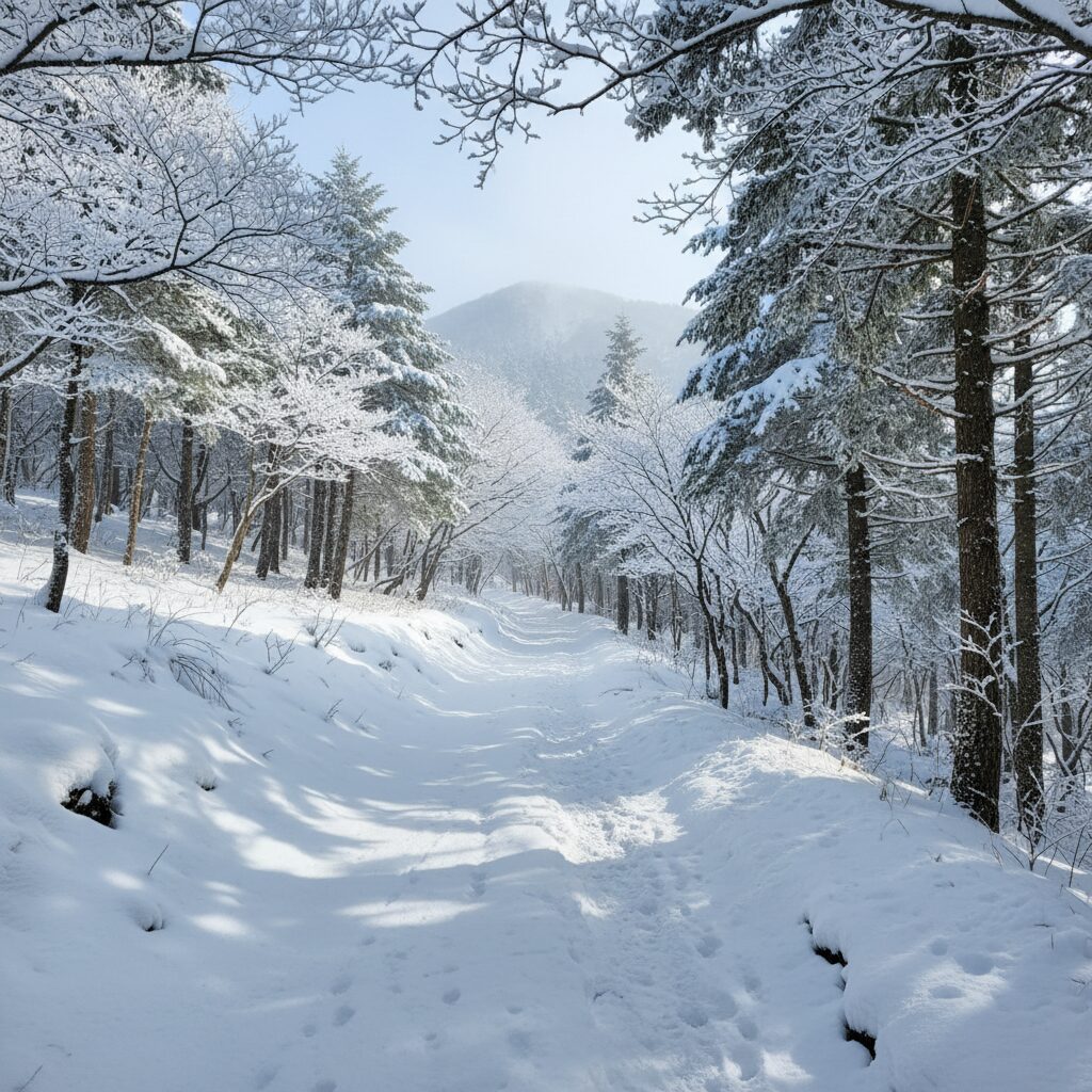 눈 덮인 한라생태숲 겨울 숲길 설경