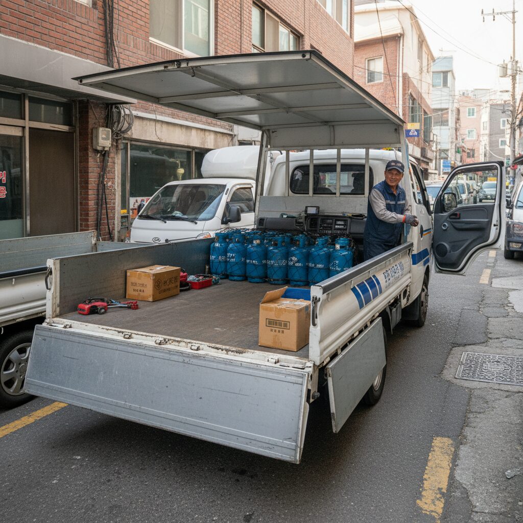 1톤 LPG 트럭의 넓은 적재함과 내부 공간