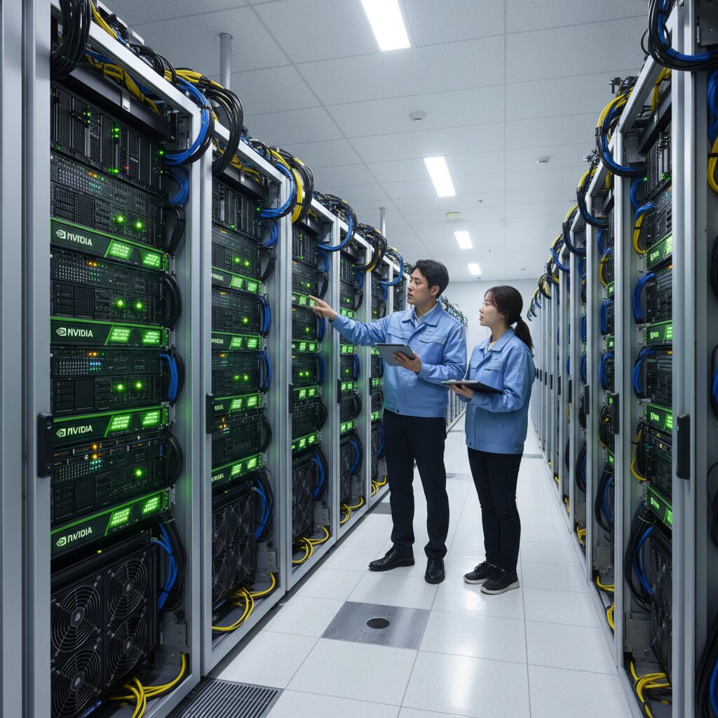 데이터센터에 설치된 엔비디아 GPU 서버 랙