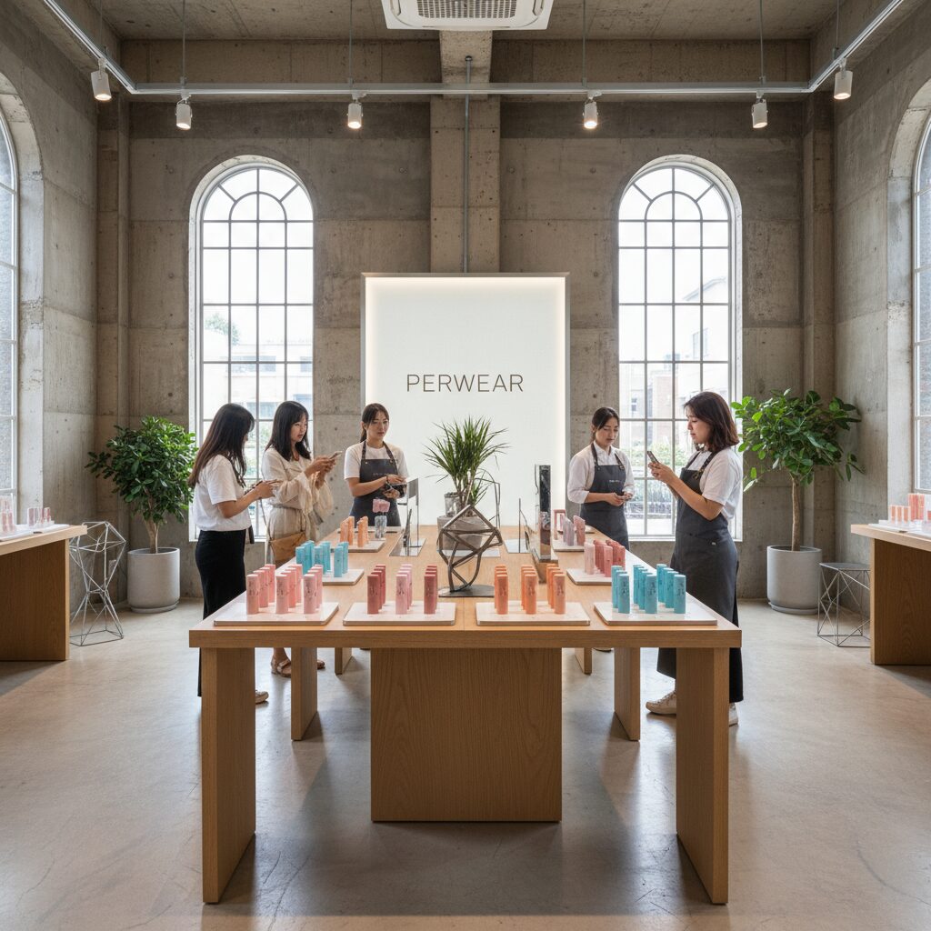 서울 팝업스토어 일정과 방문 가이드 성수동 페르웨어 팝업스토어 내부 전경, 립그립 제품이 진열된 모습