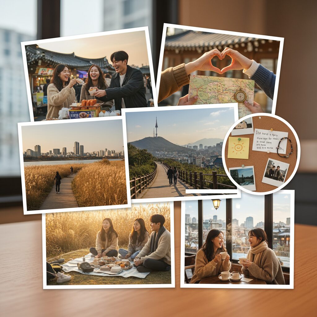 청춘의 과정, 우정, 따뜻함을 상징하는 이미지 콜라주