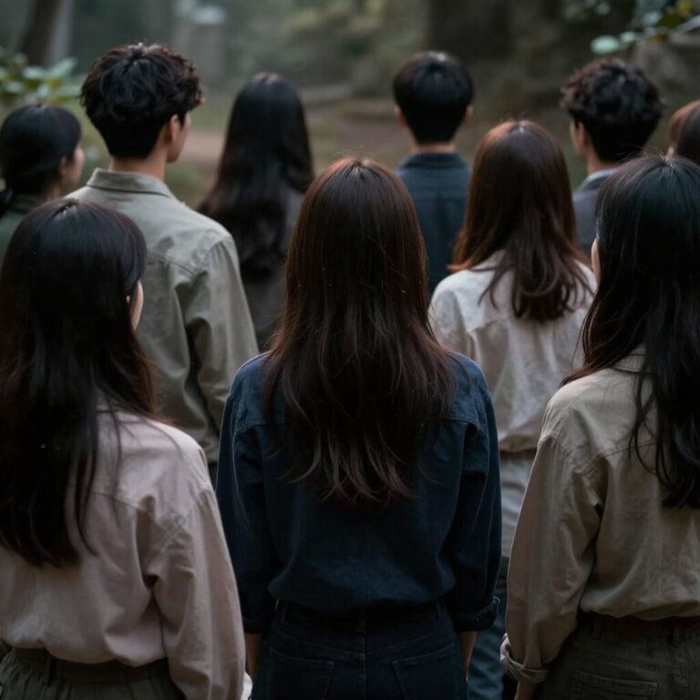 아이딧 새 콘텐츠 날딧 티저 이미지로 멤버들의 뒷모습이 층을 이루며 배치된 모습