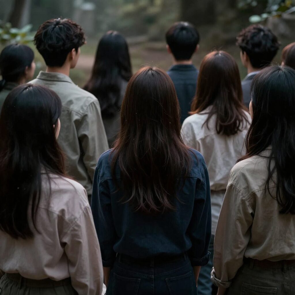 아이딧 새 콘텐츠 날딧 티저 이미지로 멤버들의 뒷모습이 층을 이루며 배치된 모습