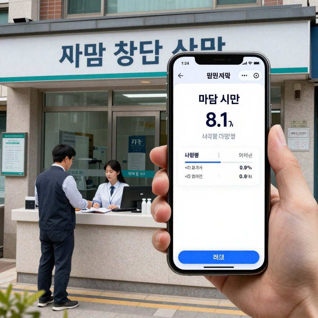 은행 창구 마감 시간과 모바일 뱅킹 화면을 비교하여 설명하는 그래픽