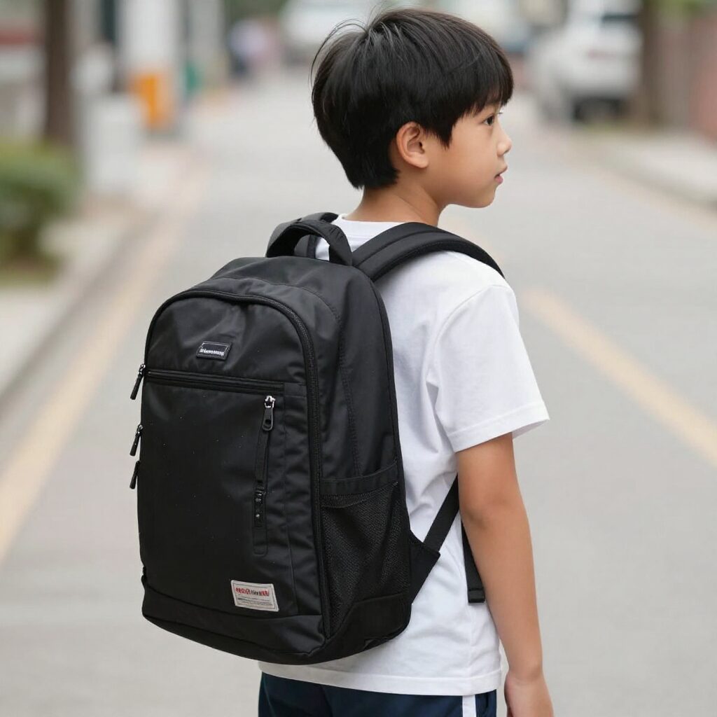 블랙야크 키즈 에어바운스 백팩을 메고 있는 초등학생