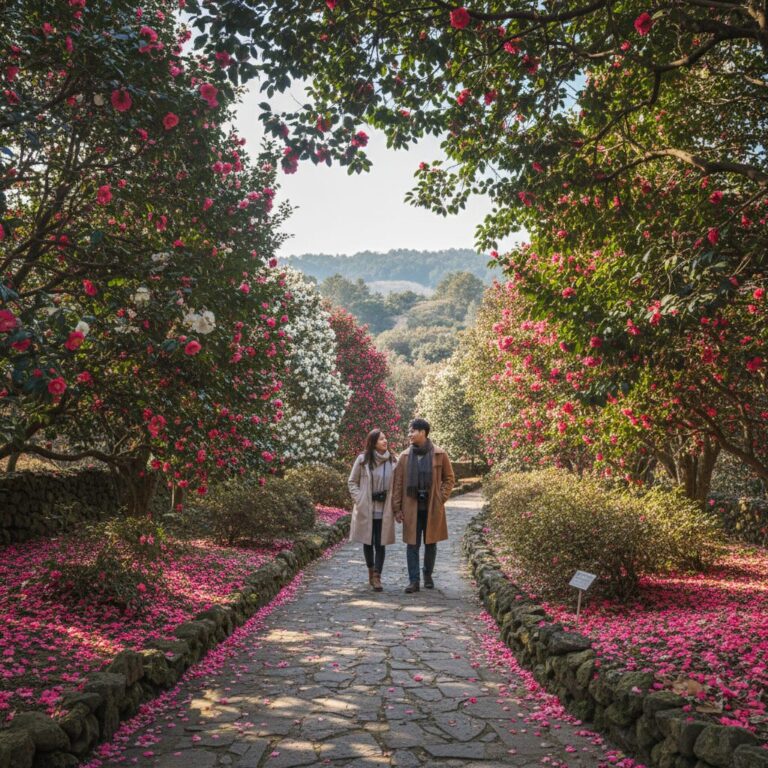 2월 카멜리아힐의 동백꽃이 있는 정원 산책로