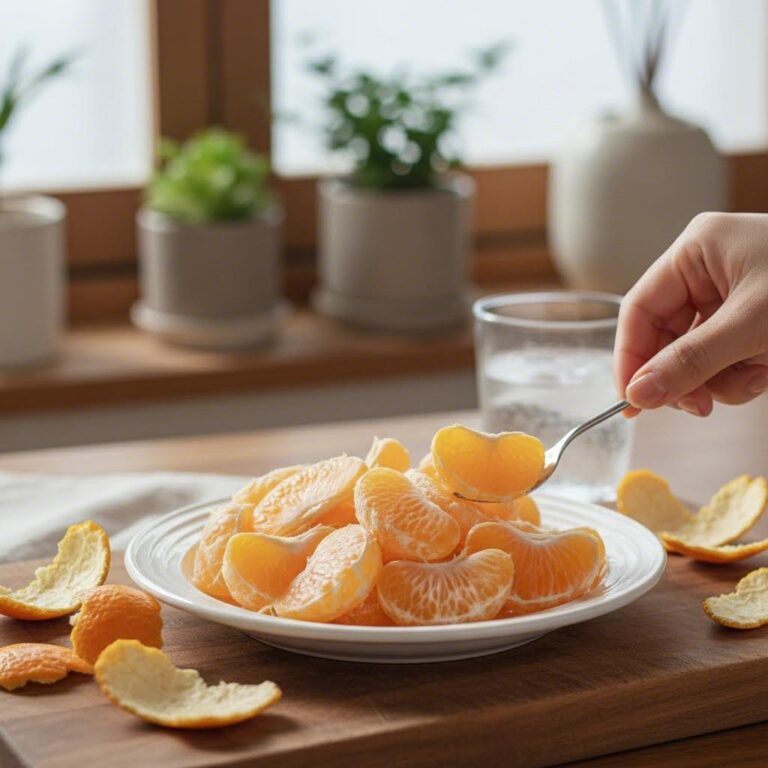 냉장고에 차갑게 둔 천혜향을 껍질을 벗겨 접시에 담은 모습