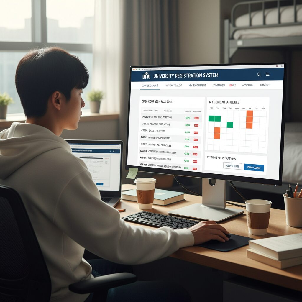 대학교 수강신청 시스템의 메인 화면 구성 예시