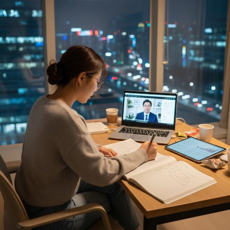 온라인으로 공인회계사 시험 자격 과목을 수강하는 모습