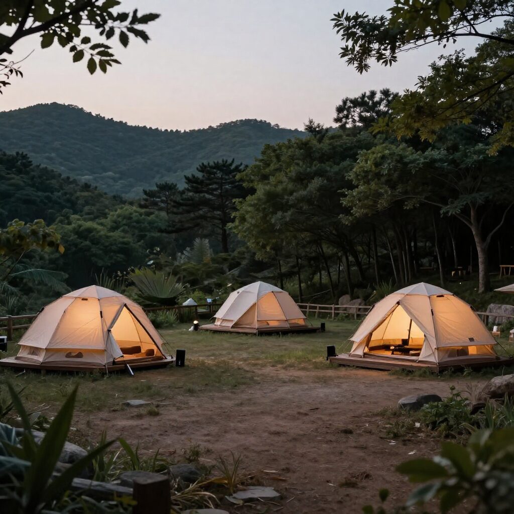 넓은 사이트와 아늑한 분위기의 곤달비캠프 전경