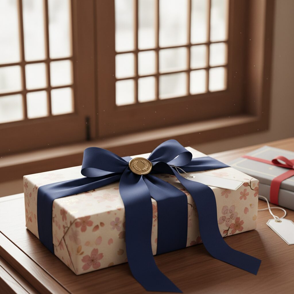 예쁘게 포장된 수료 선물 상자와 리본