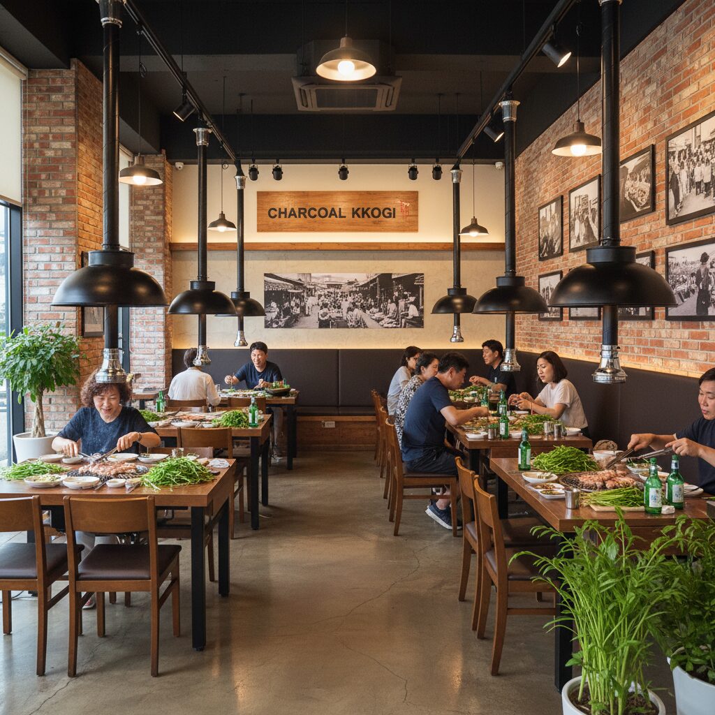 구미 미나리 삼겹살 맛집 참숯꼬기 신평본점의 넓고 쾌적한 실내 모습