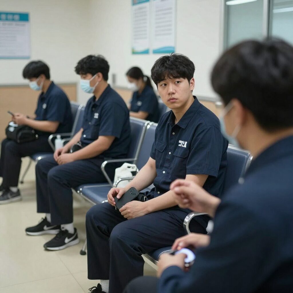 공무원 신체검사 준비를 위해 병원에서 대기하는 모습