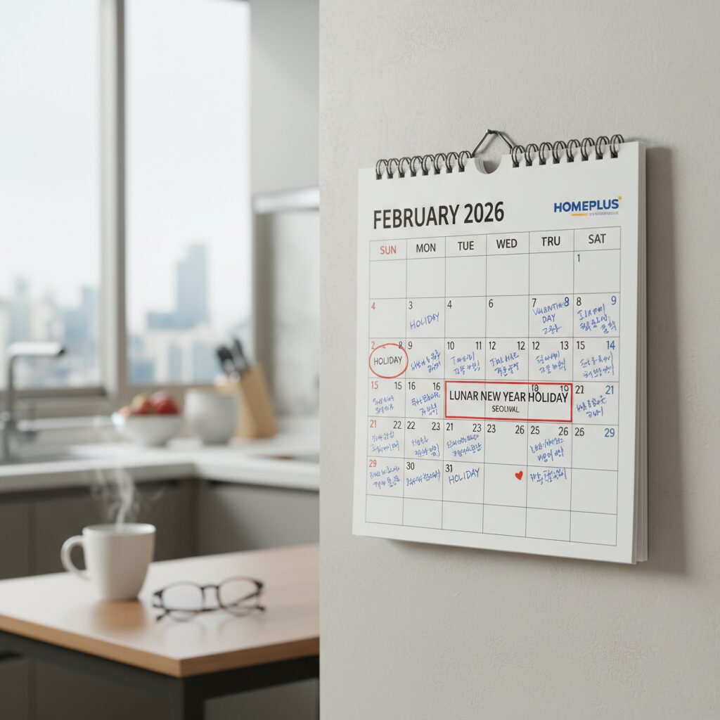2026년 2월 달력에 표시된 홈플러스 휴무일과 설날