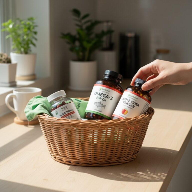 아이허브 장바구니에 담긴 오메가3 폴리코사놀 애플사이다비니거 캡슐 영양제