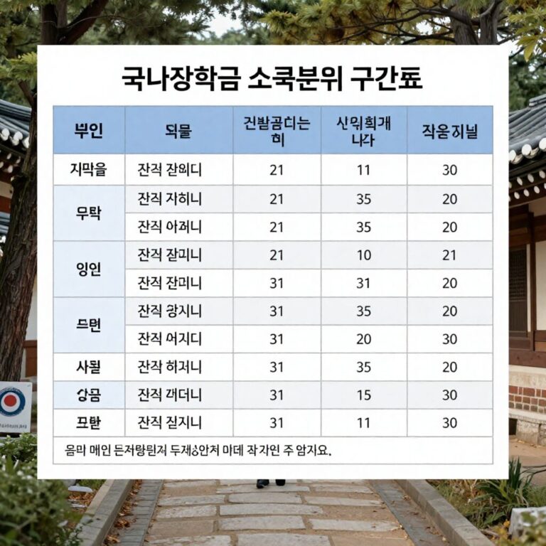 국가장학금 소득분위 구간표와 지원금액을 보여주는 표