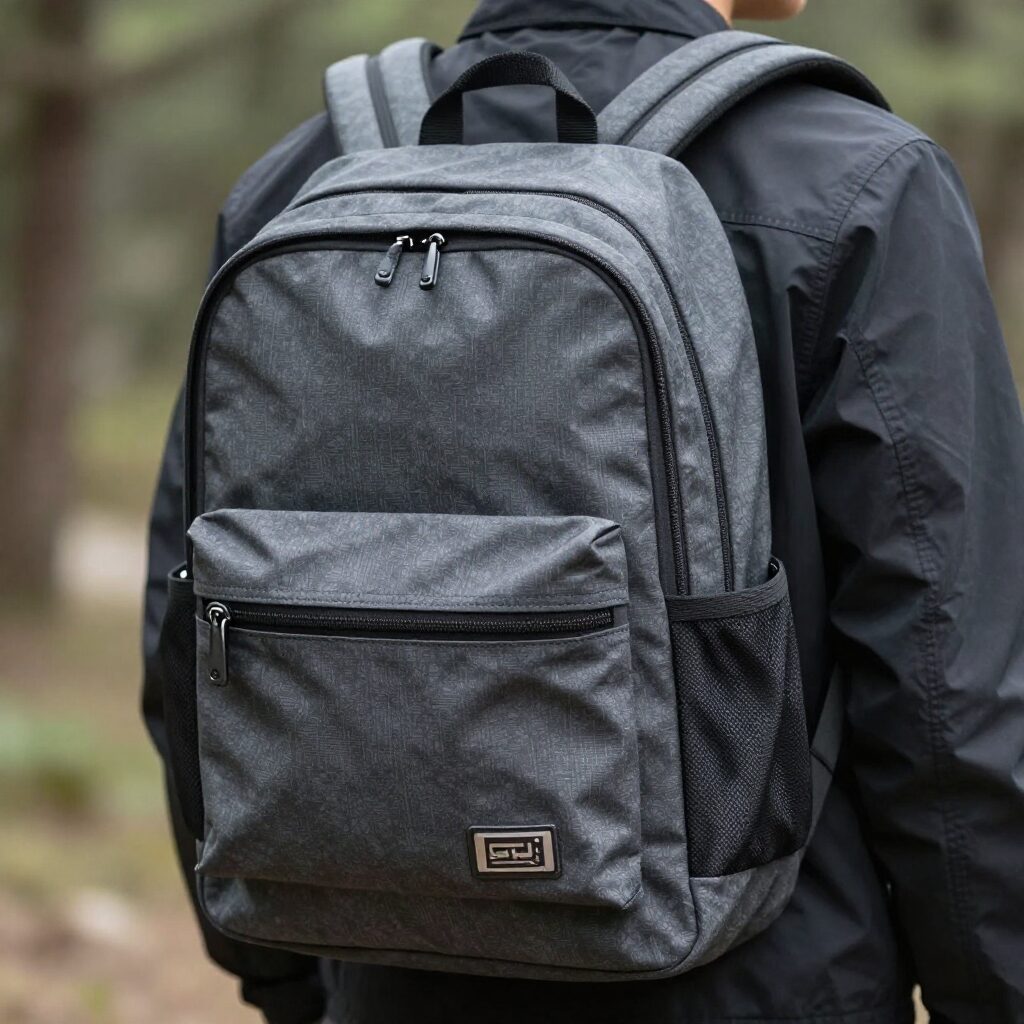 존피터백팩 전면 포켓과 지퍼 디테일 클로즈업 사진