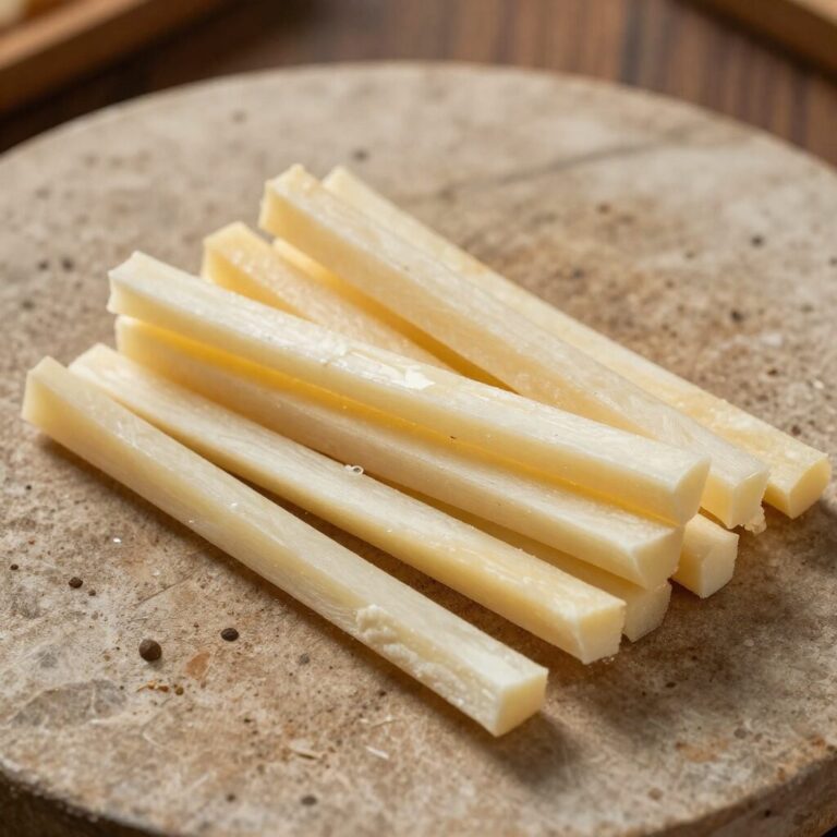 도마 위에 놓인 콜라비와 칼, 손질된 콜라비 스틱