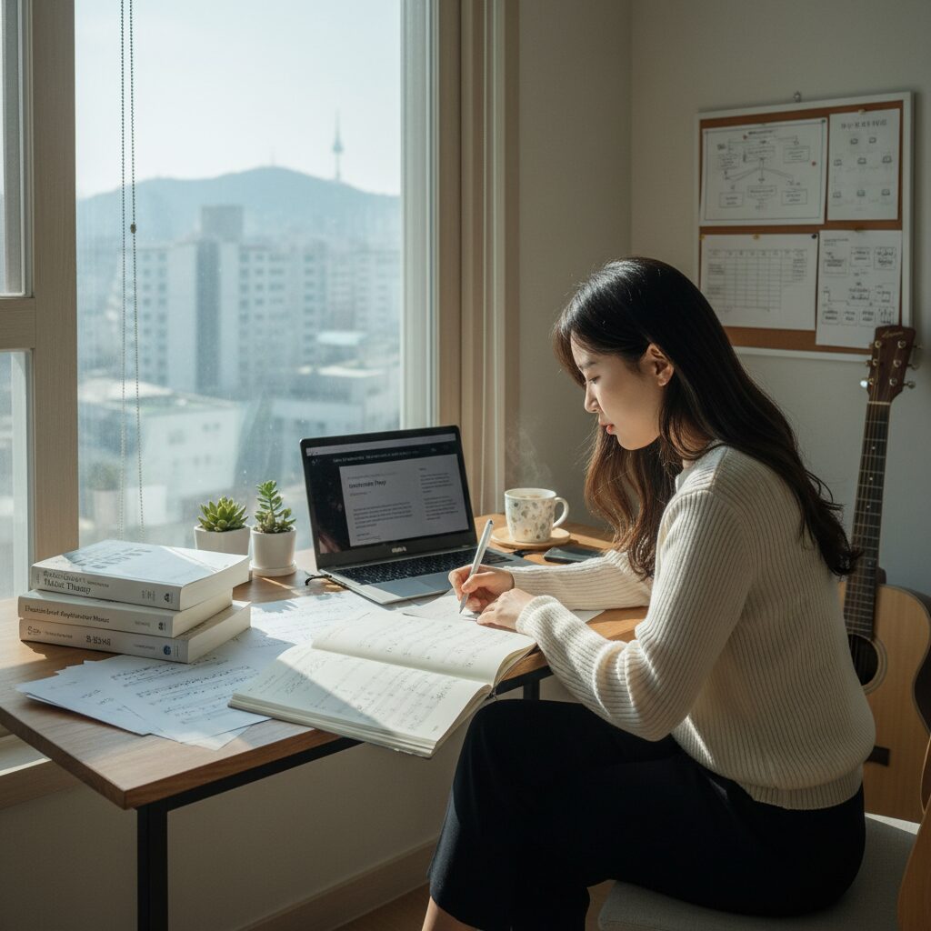 음악치료 대학원 면접 준비를 하는 모습