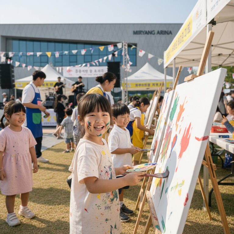 밀양 아리나 드림 페스티벌에서 아이가 체험 활동을 즐기고 있는 모습
