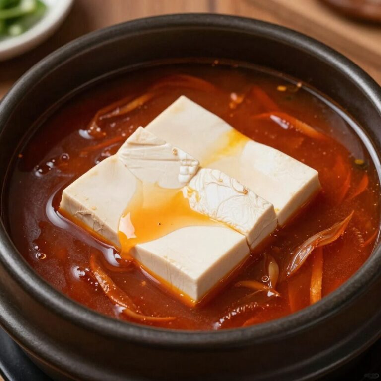 냉이와 두부가 들어간 된장국이 냄비에 끓고 있는 모습