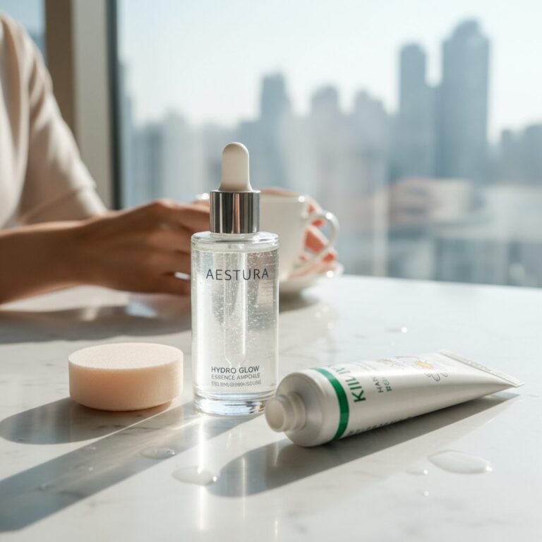 에스트라 수분광채 앰플과 카밀 핸드크림이 놓인 사진