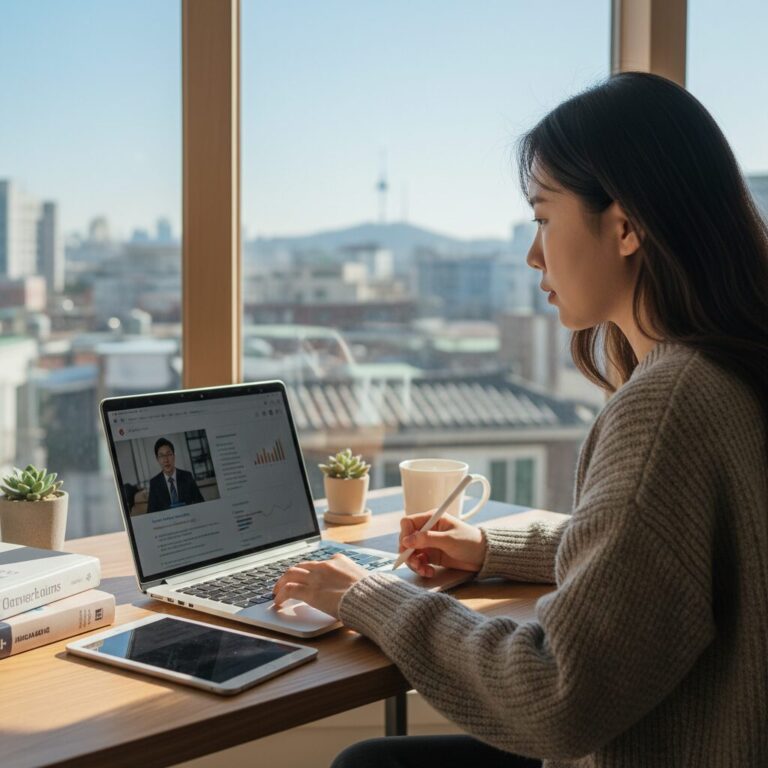 학점은행제 온라인 강의 노트북으로 수강하는 모습