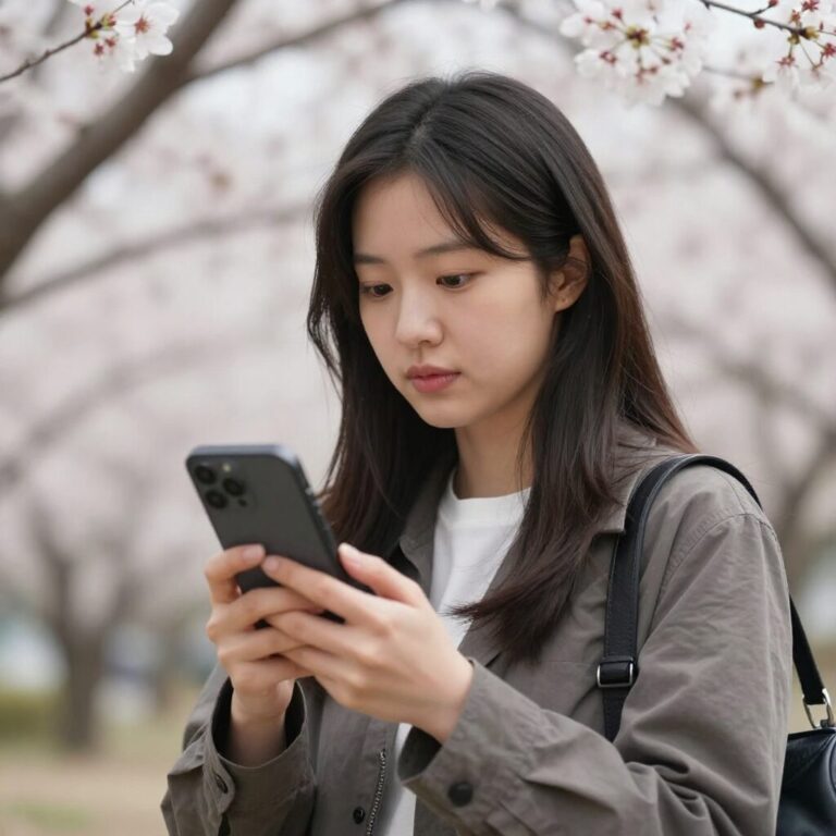 2026년 봄 맞이 3월 인사말을 핸드폰으로 확인하는 모습