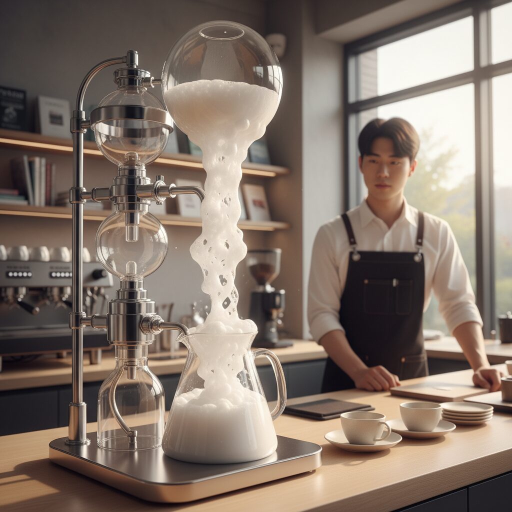 에어로카노의 캐스케이딩, 위에서 아래로 거품이 흘러내리는 모습