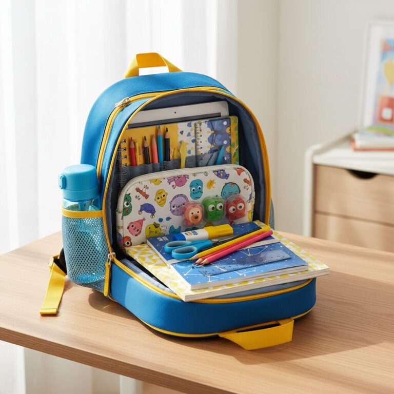 초등학생 학용품 세트 구성품이 가방에 담긴 모습