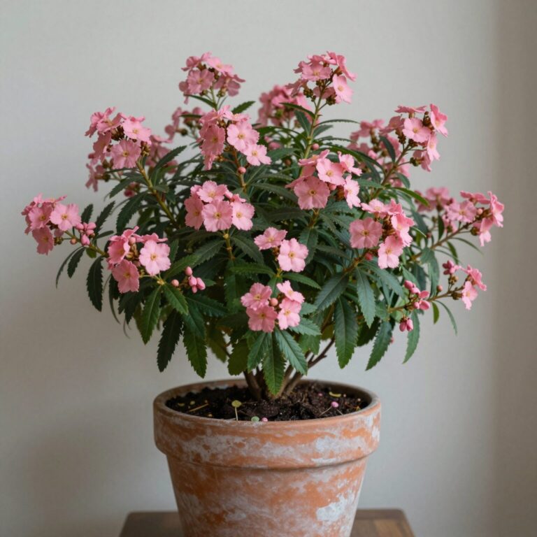 분홍색 꽃이 핀 호주매화 마누카 화분 실내 인테리어