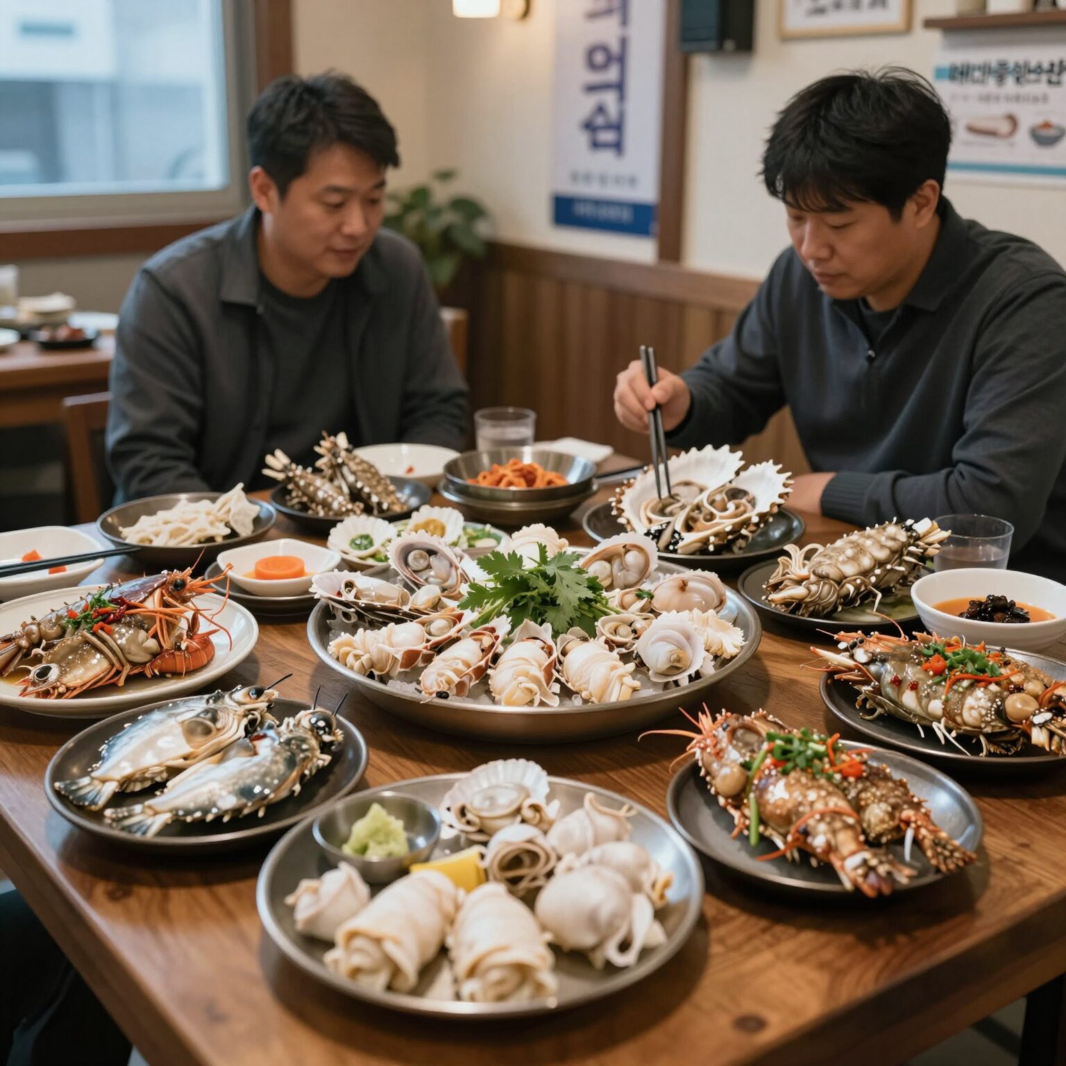 태안 바다횟집 태안본점의 실치회와 다양한 해산물 상차림