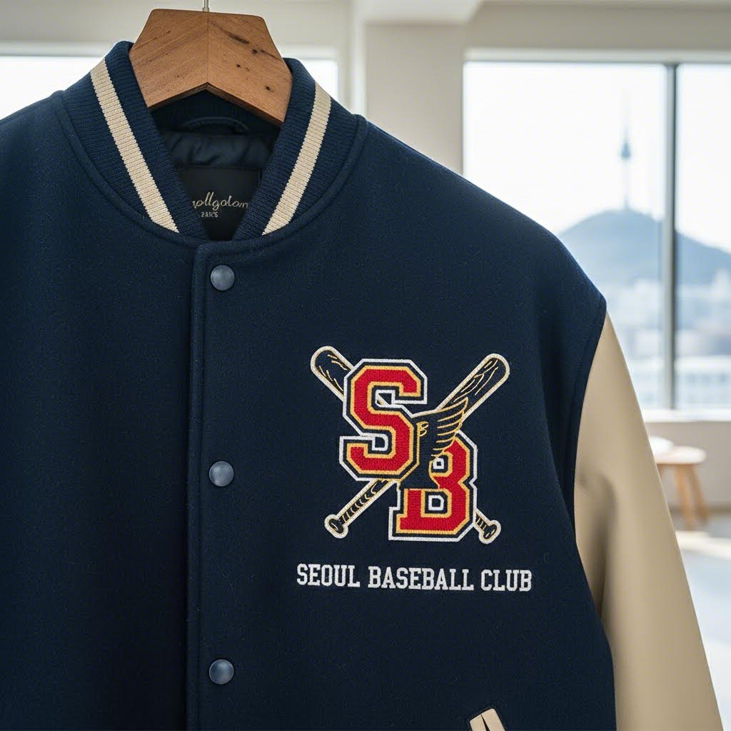 야구잠바 가슴 로고 디자인 샘플 이미지