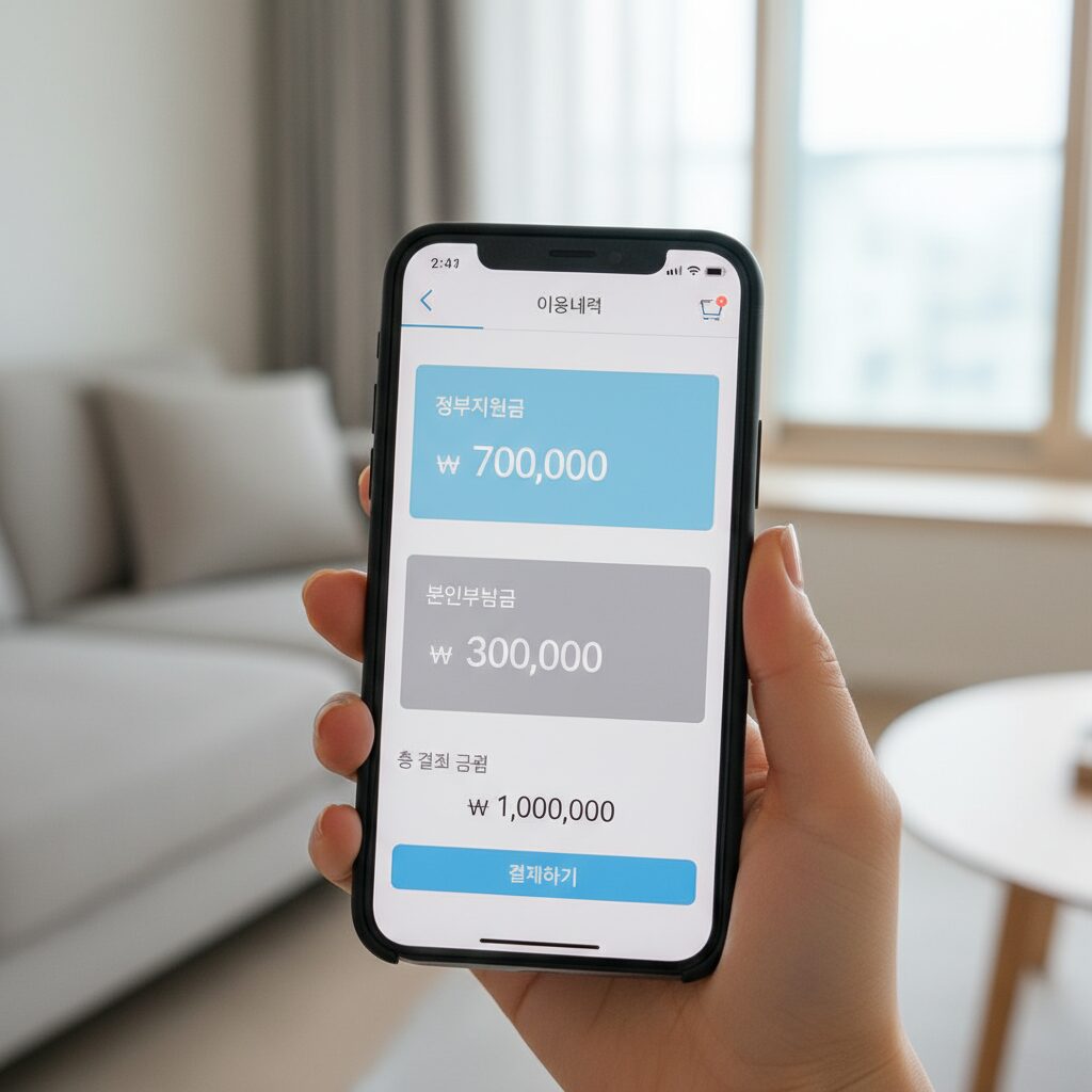 아이사랑 앱 보육료 결제 화면에서 정부지원금과 본인부담금이 구분되어 표시된 모습