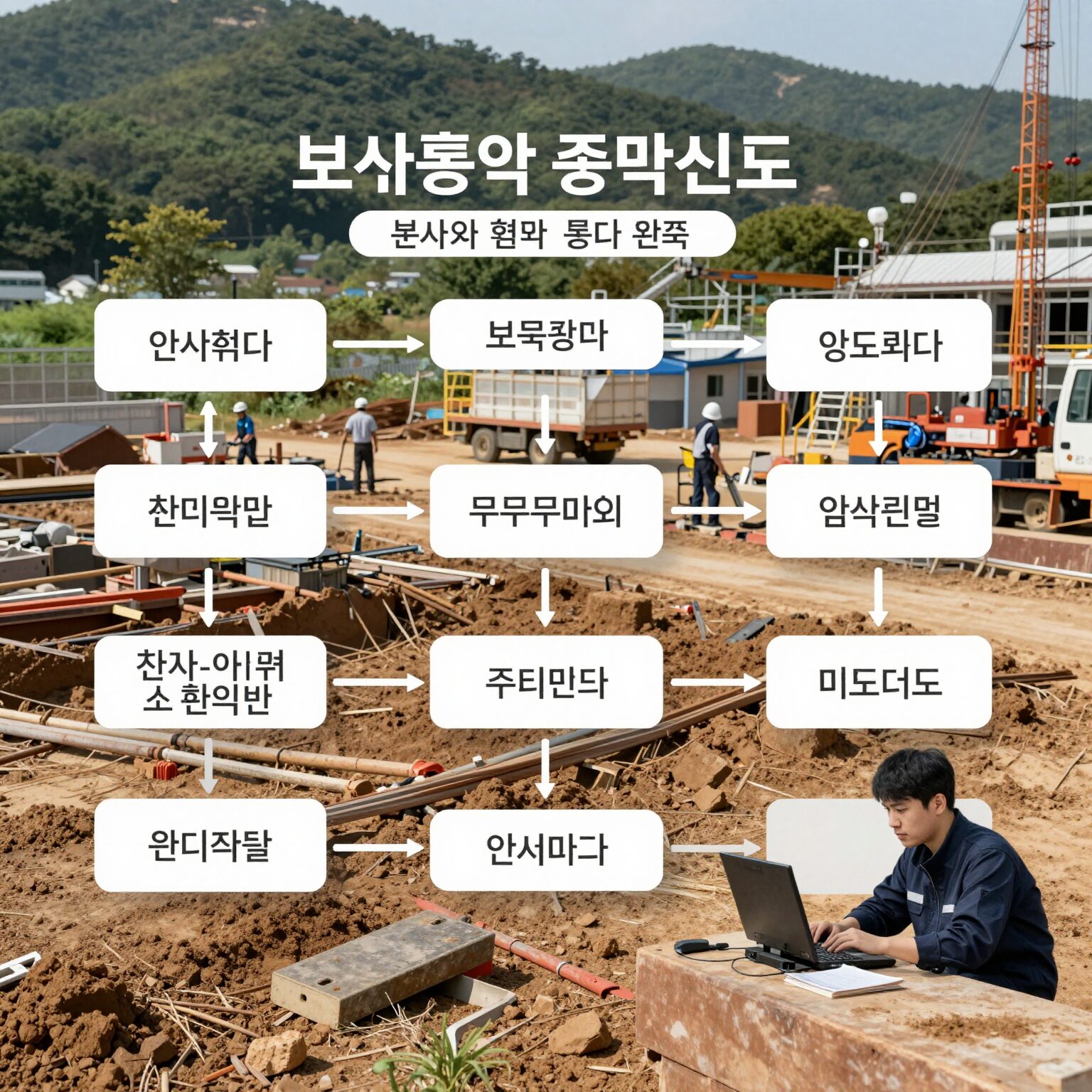 건설 현장 보수총액 신고를 설명하는 도식도. 본사와 현장, 외주비 흐름을 보여줌