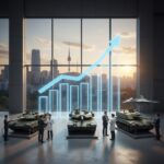 방산 산업의 성장 그래프와 한국 방산 기업의 제품 이미지