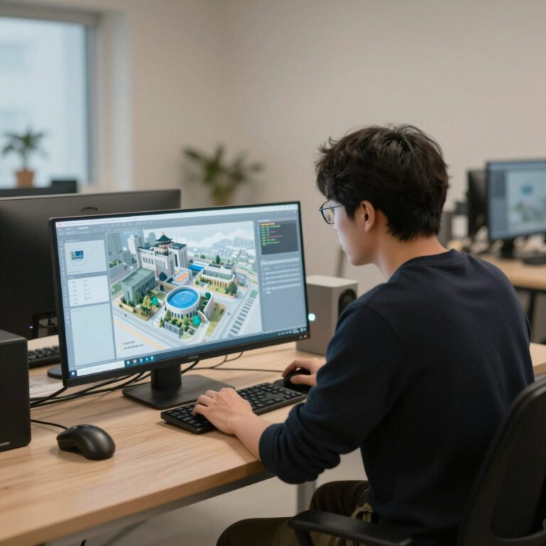 창의적인 작업을 위한 깔끔한 디자인 작업 환경과 전문가용 모니터