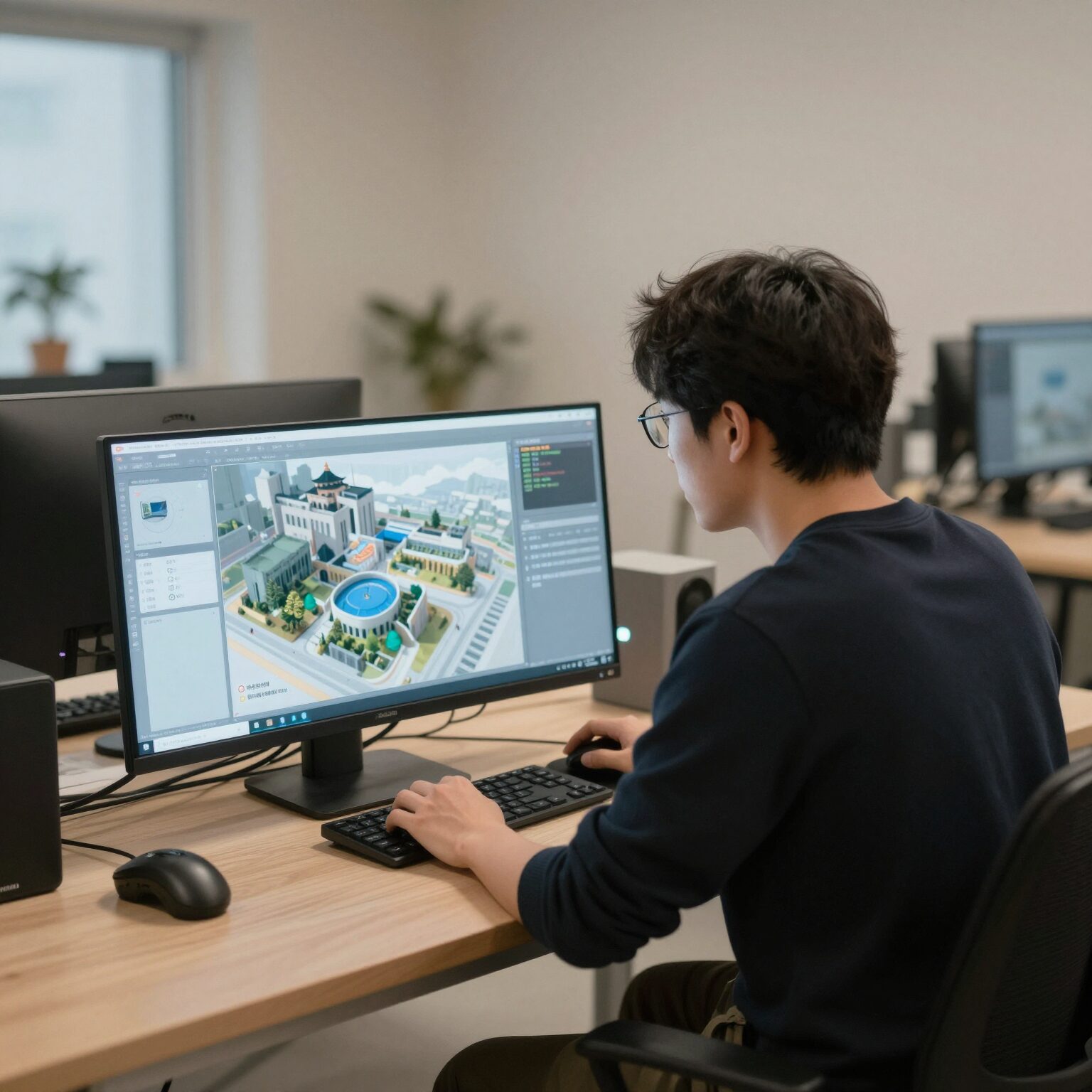 창의적인 작업을 위한 깔끔한 디자인 작업 환경과 전문가용 모니터