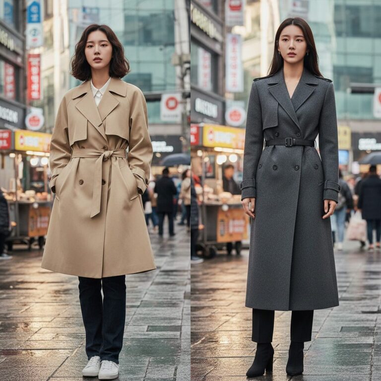 에잇세컨즈 하프 트렌치코트와 다른 브랜드 코트 실루엣 비교