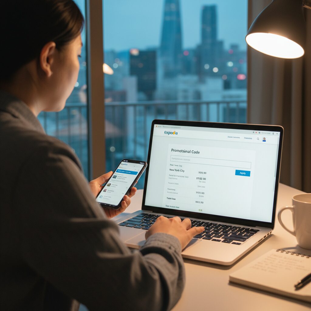 익스피디아 결제 페이지에서 프로모션 코드 입력하는 화면