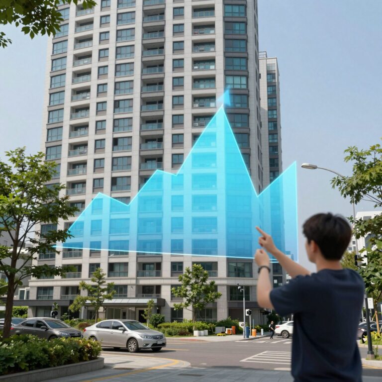 강남 아파트 가격 변동 추이를 보여주는 디지털 차트와 분석 보고서