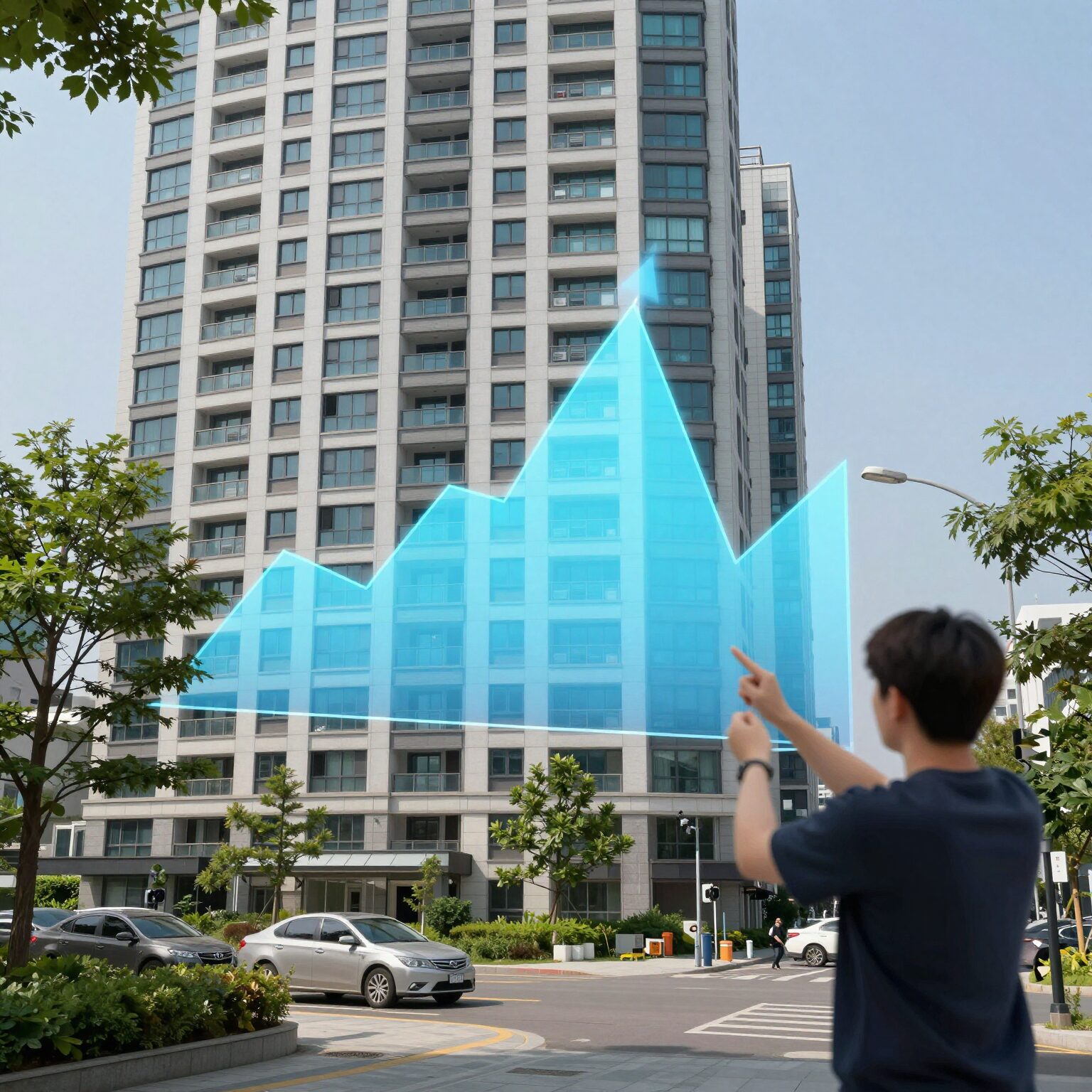 강남 아파트 가격 변동 추이를 보여주는 디지털 차트와 분석 보고서