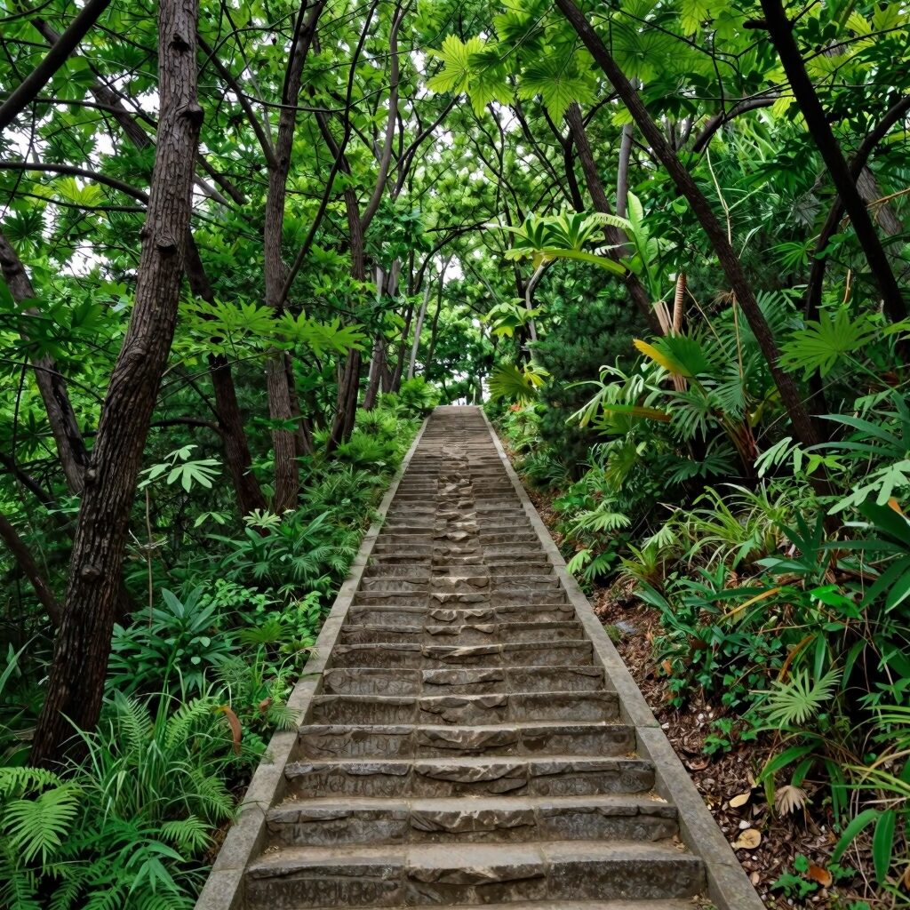 서산 개심사 가는길 초록 숲길과 계단 풍경