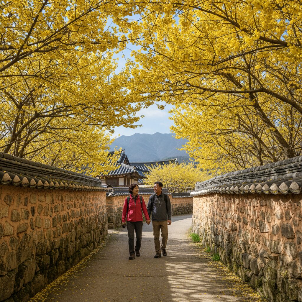 구례 산수유꽃이 만개한 반곡마을 꽃담길 풍경